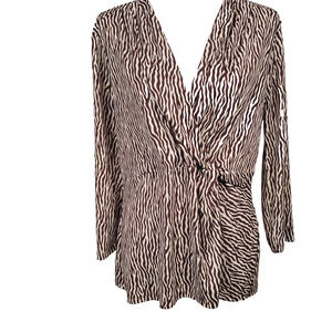 Jones New York Zebra Print Side Knot V-Neck Top - XL